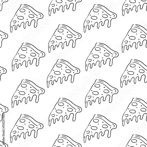 Line drawing pattern of pizza slices with melted cheese on white background showcasing a playful and fun design