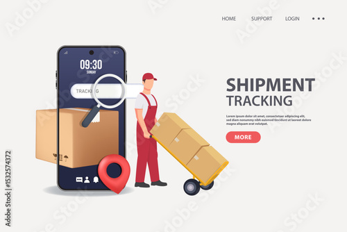 Shipment Tracking Illustration with Smartphone and Courier