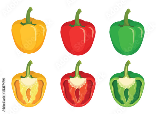 Pepper bell icon set collection in flat style. Fresh paprika vector illustration on isolated background. Healthy food sign business concept.