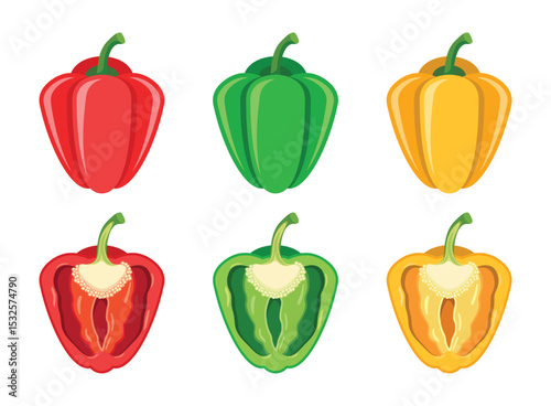 Pepper bell icon set collection in flat style. Fresh paprika vector illustration on isolated background. Healthy food sign business concept.