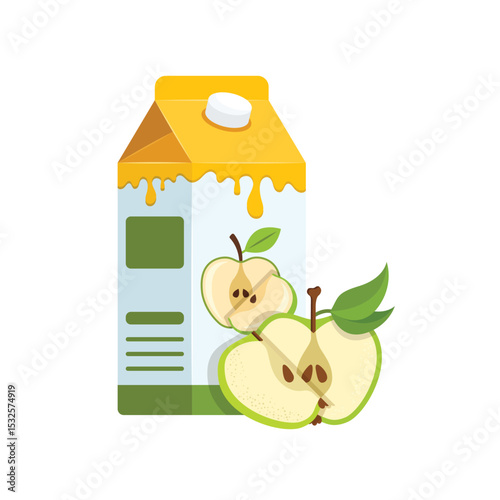 Apple juice in carton box icon in flat style. Fresh fruit drink vector illustration on isolated background. Healthy food sign business concept.