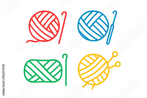 Colorful neon yarn and crochet hook icons on gradient background