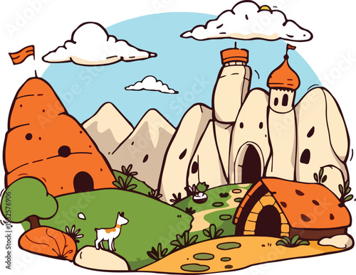 cartoon house on the hill