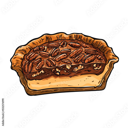 Pecan Pie vector 2D flat illustration, isolated on a white background.