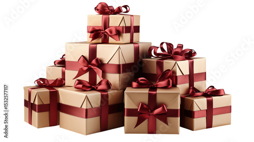 red gift box with ribbon, isolated on transparent background.