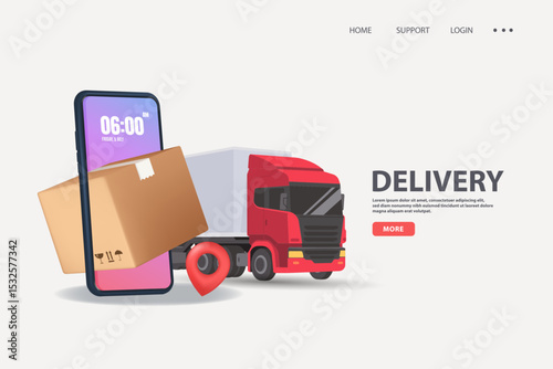 E-commerce concept, Transportation shipment delivery by truck, 3d illustration