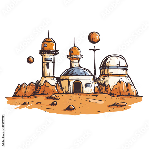2D flat Mars Colony illustration vector, isolated on a white background.