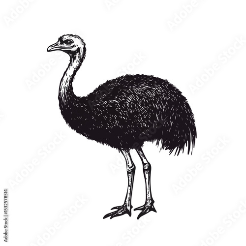 N Ostrich vector 2D flat illustration, isolated on a white background.