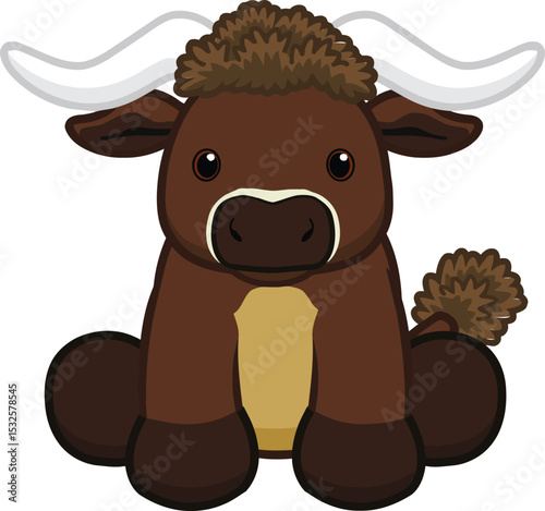 Cute cartoon bull: A charming cartoon bull with distinctive features and adorable expression, captured in a vibrant and playful illustration style.