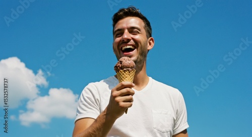 Happy man eating ice cream