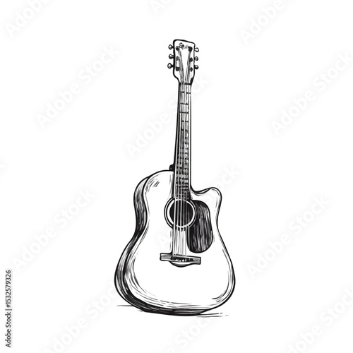2D flat Guitar Doodle vector illustration, isolated on a white background.