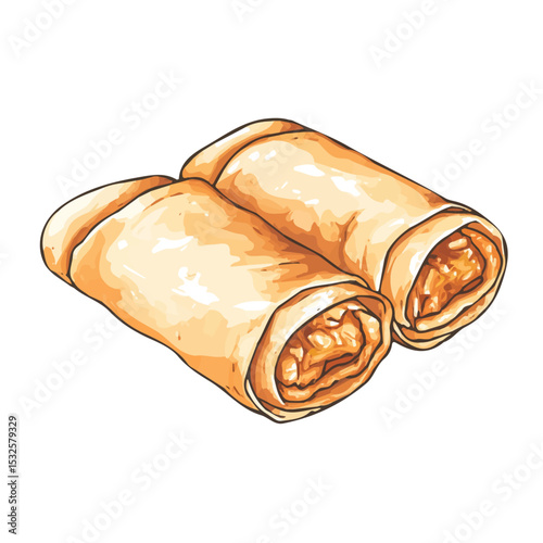 Peking Duck Rolls Doodle illustration vector 2D flat, isolated on a white background.