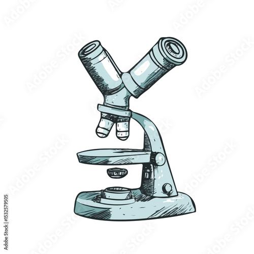 2D flat vector illustration of Microscope Doodle, isolated on a white background.