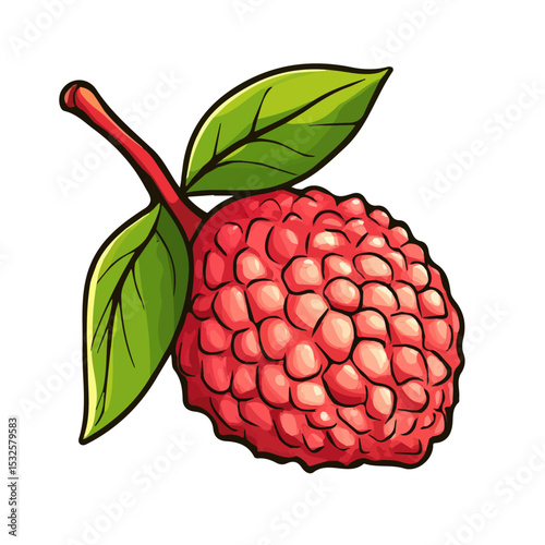2D flat vector illustration of Lychee Doodle, isolated on a white background.