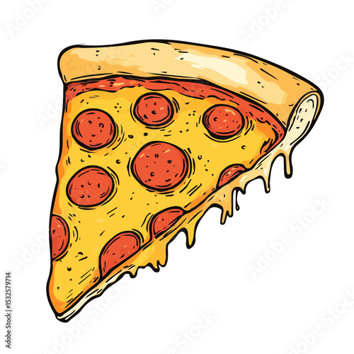 2D flat Pizza Slice Doodle illustration vector, isolated on a white background.