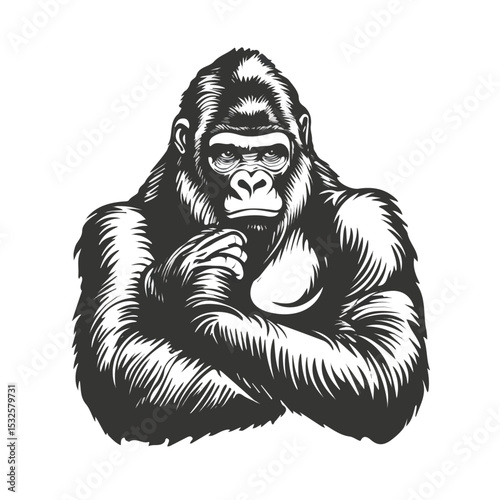 Gorilla Doodle illustration vector 2D flat, isolated on a white background.