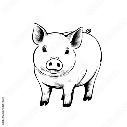 2D flat Pig Doodle vector illustration, isolated on a white background.