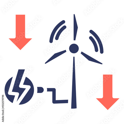 Wind Power Decrease glyph color icon
