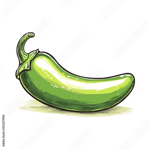 Jalapeno Doodle illustration vector 2D flat, isolated on a white background.
