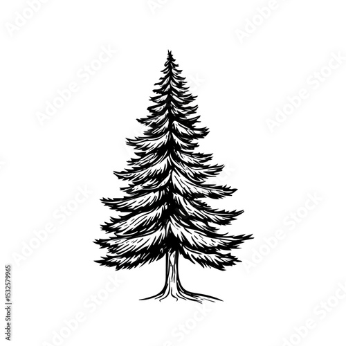 Pine Tree Doodle illustration vector 2D flat, isolated on a white background.