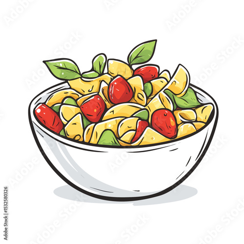 2D flat Pasta Primavera Doodle vector illustration, isolated on a white background.