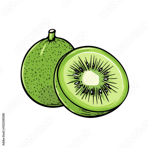 2D flat vector illustration of Kiwi Doodle, isolated on a white background.