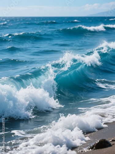 Ocean wave crashing on shore with deep blue water and foam, symbolizing nature and eco sustainability. Ideal for social media posters, banners, and environmental designs.

