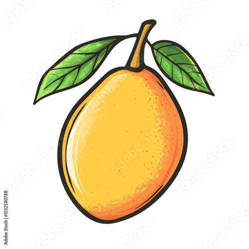 2D flat Mango Doodle vector illustration, isolated on a white background.