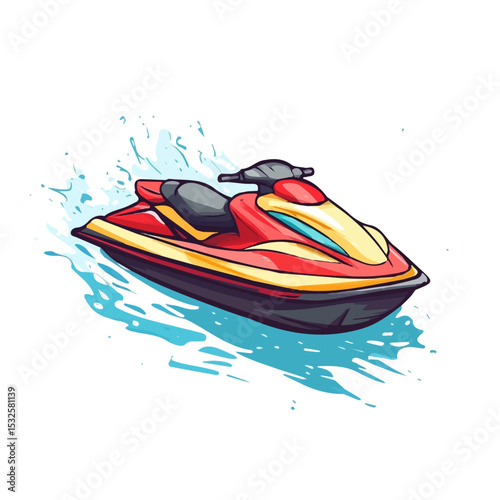 Jet Ski Doodle vector 2D flat illustration, isolated on a white background.