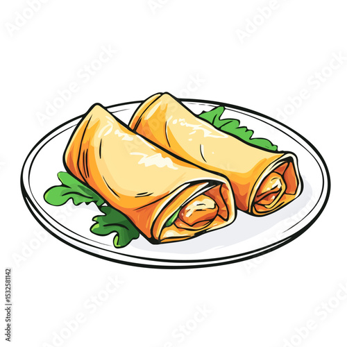 2D flat vector illustration of Peking Duck Rolls Doodle, isolated on a white background.