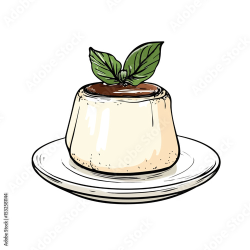 Panna Cotta Doodle vector 2D flat illustration, isolated on a white background.
