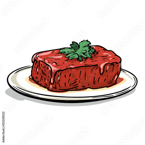 2D flat Meatloaf Doodle illustration vector, isolated on a white background.