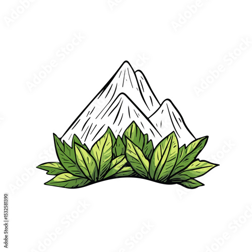 2D flat vector illustration of Mountain Savory Doodle, isolated on a white background.