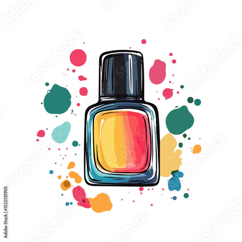2D flat Nail Polish Doodle vector illustration, isolated on a white background.