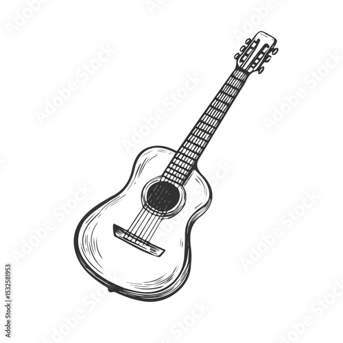 Guitar Doodle illustration vector 2D flat, isolated on a white background.