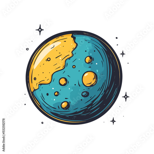 Planet Doodle illustration vector 2D flat, isolated on a white background.
