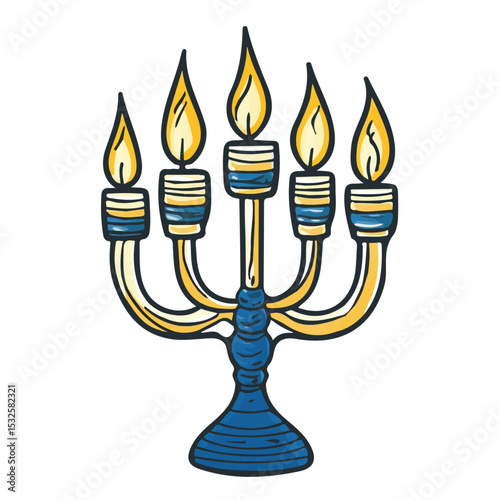 2D flat Hanukkah Menorah Doodle illustration vector, isolated on a white background.