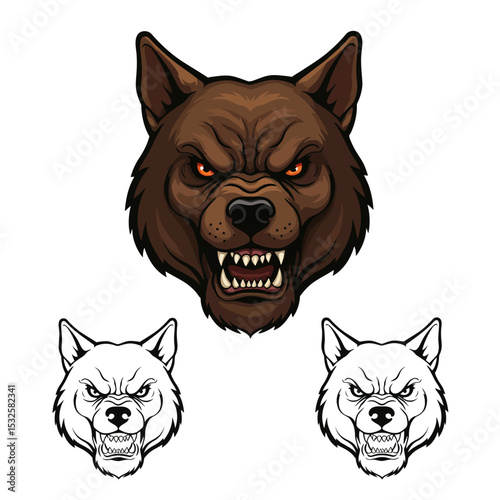 Portrait of a Doberman dog. Black dog's head. Barking dog with spiked collar. Hand drawn modern isolated Vector illustration. Tattoo idea, t-shirt print, dog training logo template