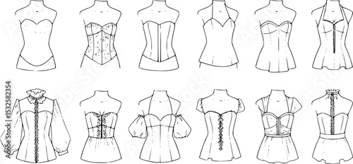 Fashion figure ten heads design template croquis wearing bodice
