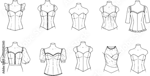 Fashion figure ten heads design template croquis wearing bodice
