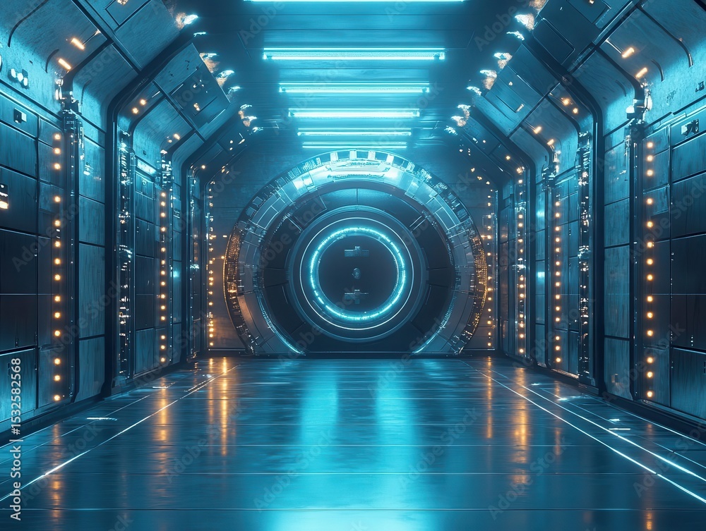 Fototapeta premium Cryptocurrency vault with digital effects, soft lighting, futuristic atmosphere