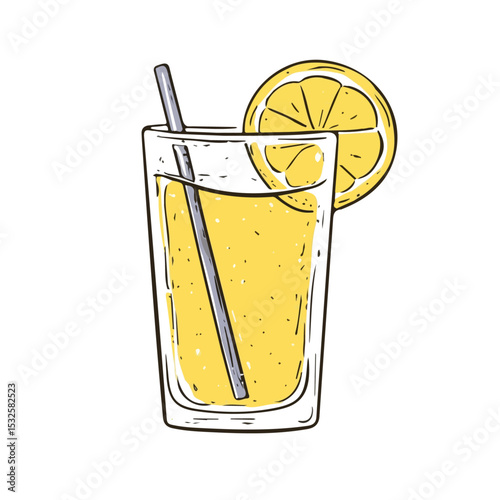 Lemon Water Doodle illustration vector 2D flat, isolated on a white background.