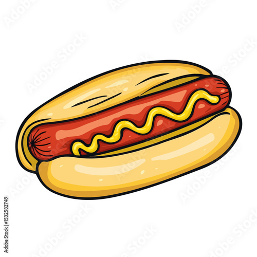 Hot Dog Doodle illustration vector 2D flat, isolated on a white background.