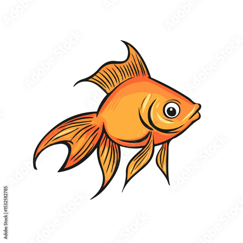 Goldfish Doodle illustration vector 2D flat, isolated on a white background.