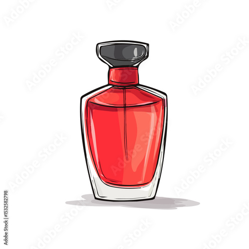 Perfume Bottle Doodle vector 2D flat illustration, isolated on a white background.