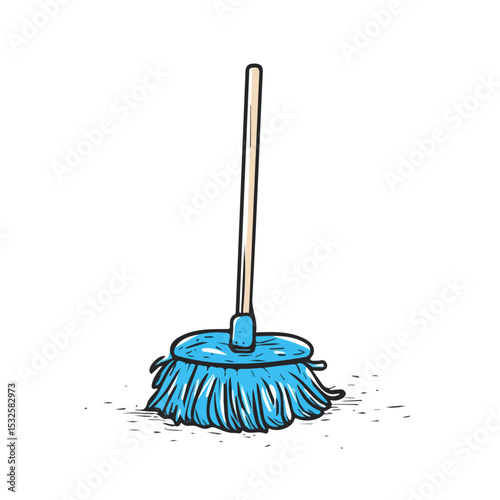 2D flat Mopping Floor Doodle illustration vector, isolated on a white background.