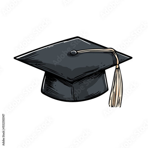 2D flat vector illustration of Graduation Cap Doodle, isolated on a white background.