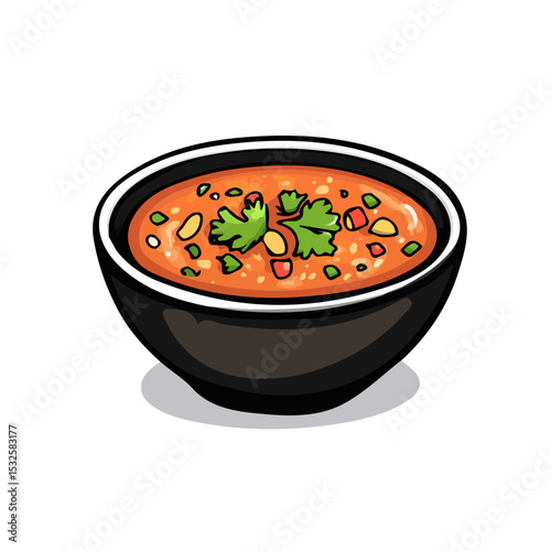 Pav Bhaji Doodle 2D flat vector illustration, isolated on a white background.