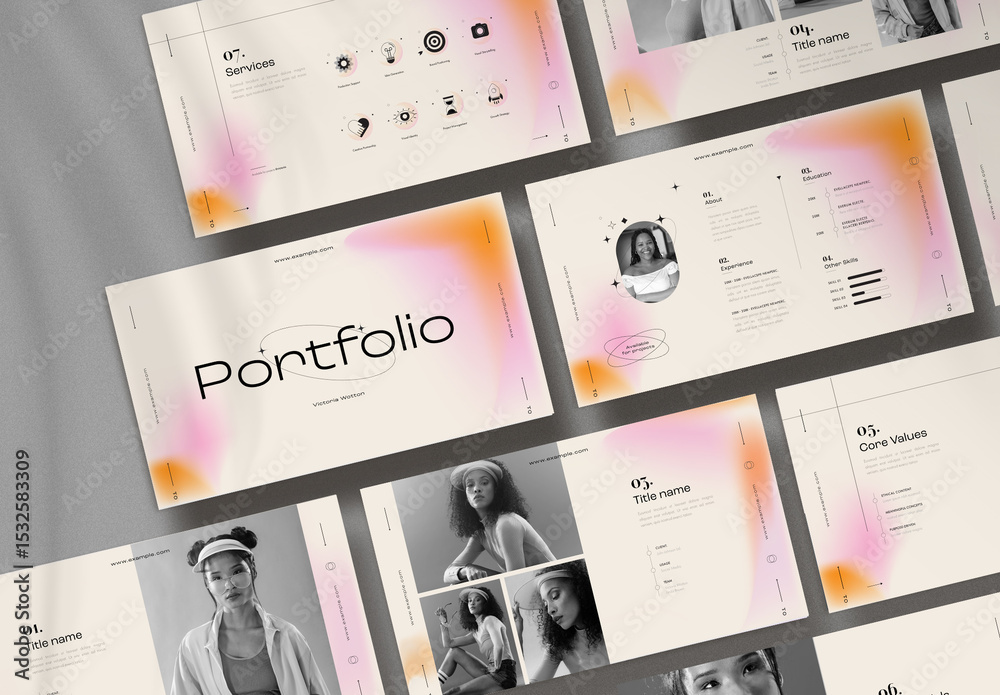 Digital Portfolio with Orange & Pink Gradient Stock Template | Adobe Stock