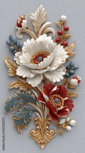 Fototapeta Naklejka Na Ścianę i Meble -  Stunning 3d relief painting of elegant flowers in bloom high resolution picture